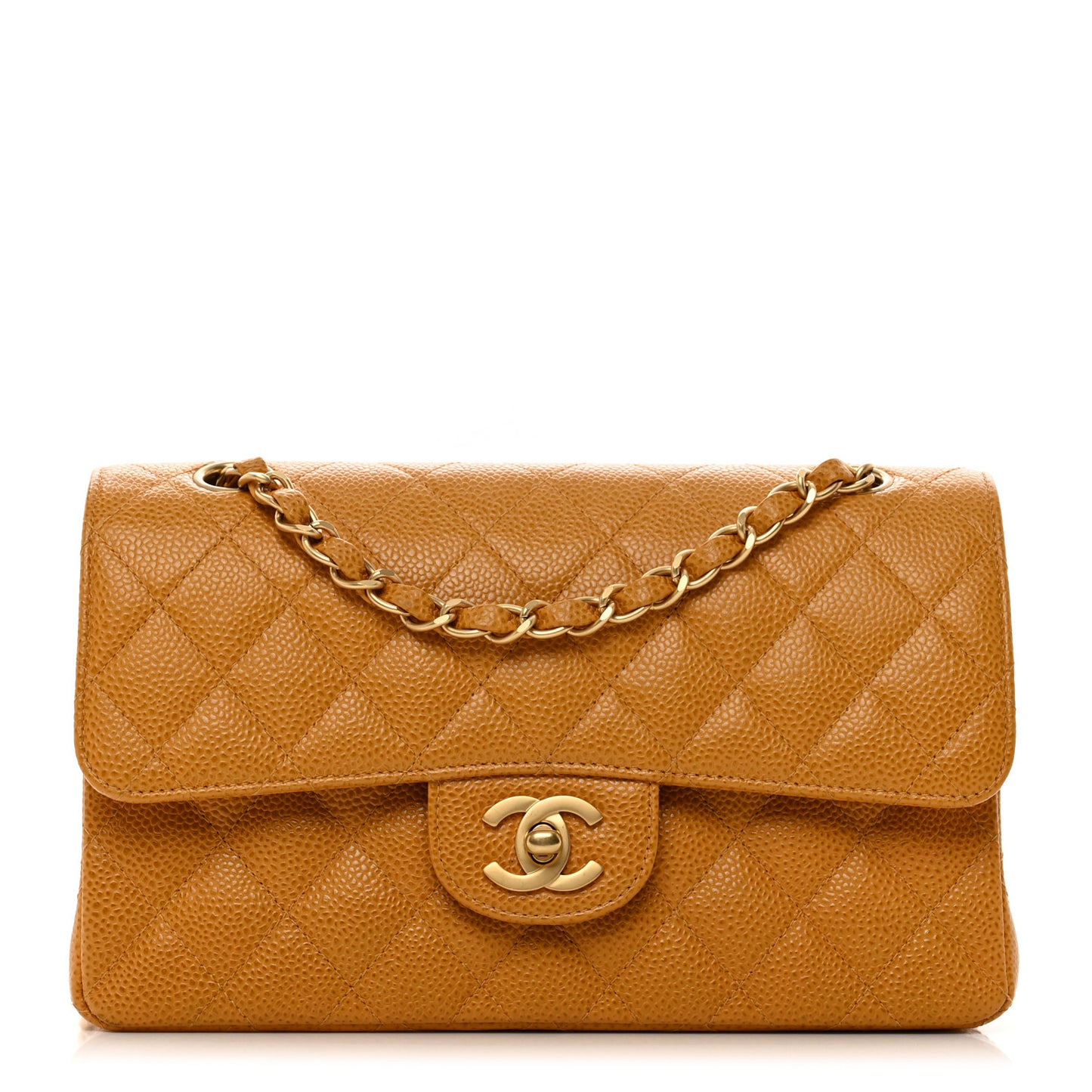 Caviar Quilted Small Double Flap Yellow