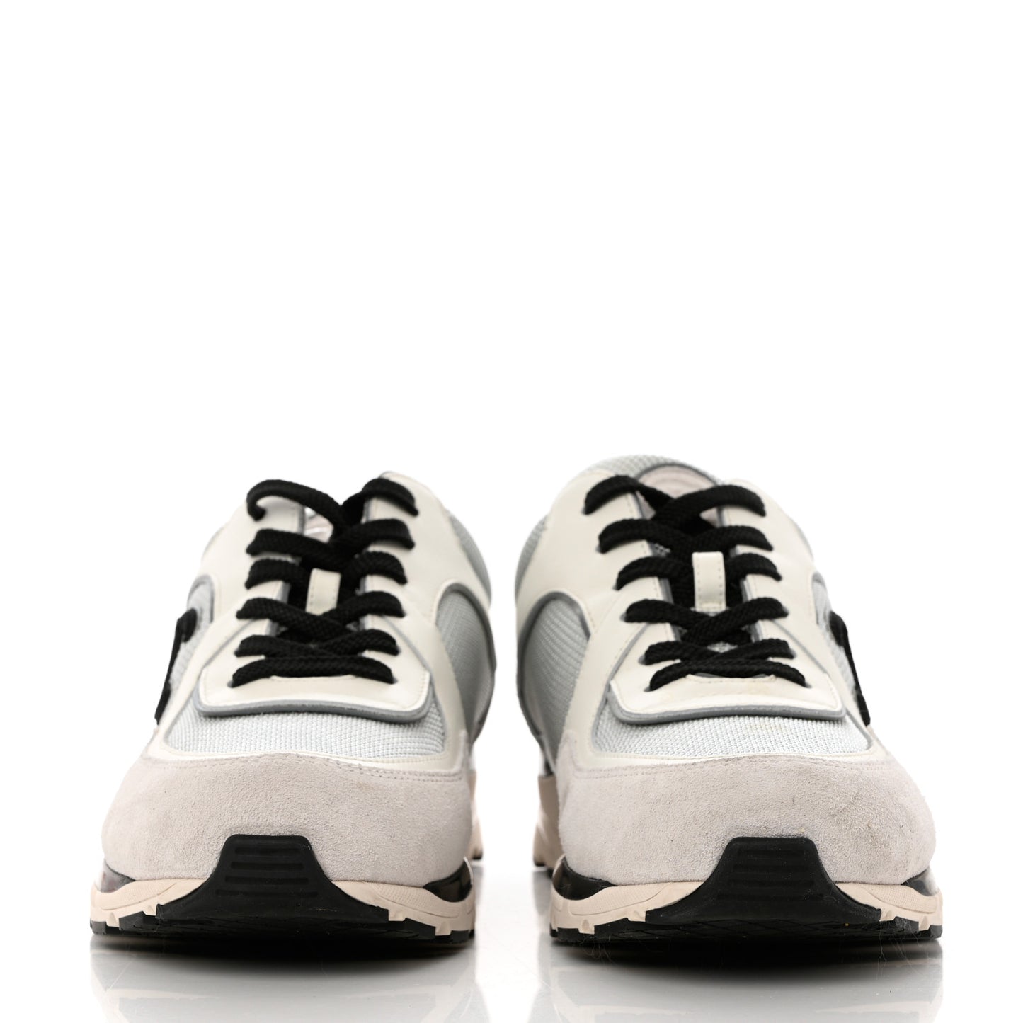 Mesh Suede Calfskin Womens CC Sneakers 41 White Silver Light Grey