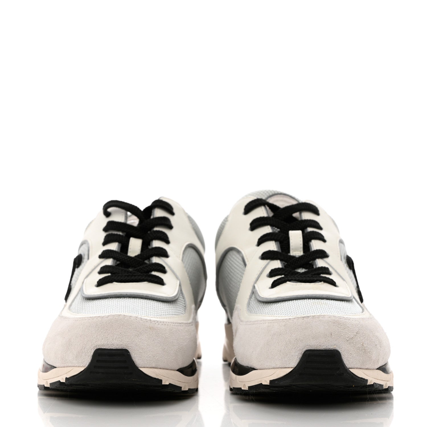 Chanel Mesh Suede Calfskin Womens CC Sneakers 41 White Silver Light Grey 2 of 11
