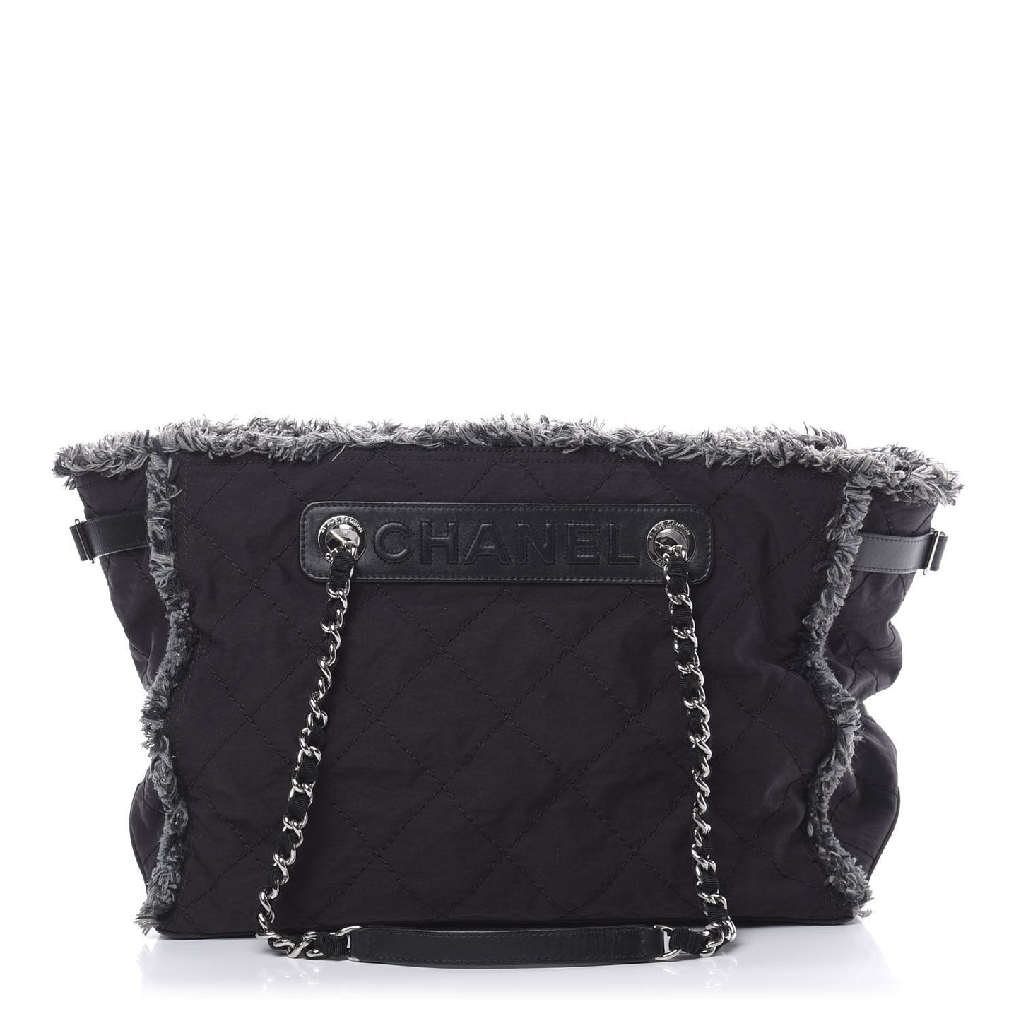 Canvas Stitched Tweed Large Tote Black