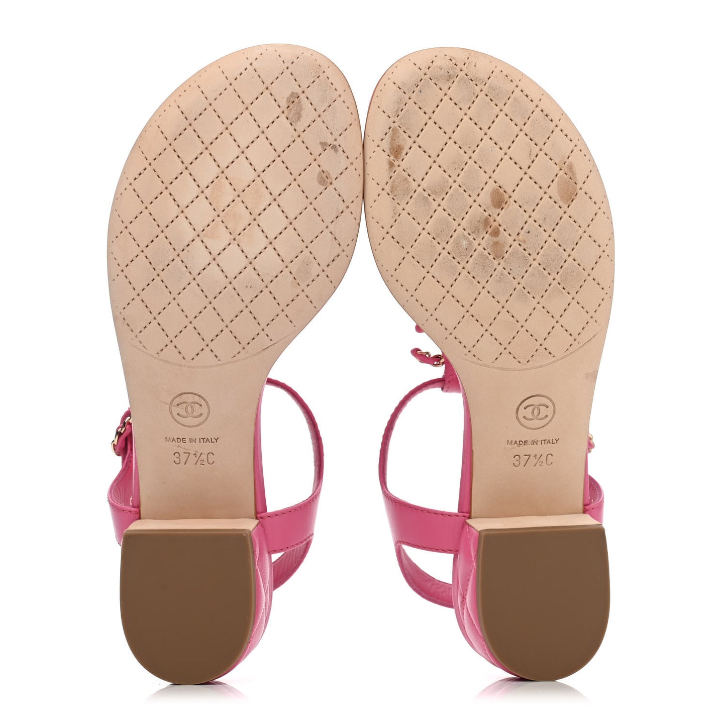 Lambskin Chain CC Logo Thong Sandals 37.5 Pink