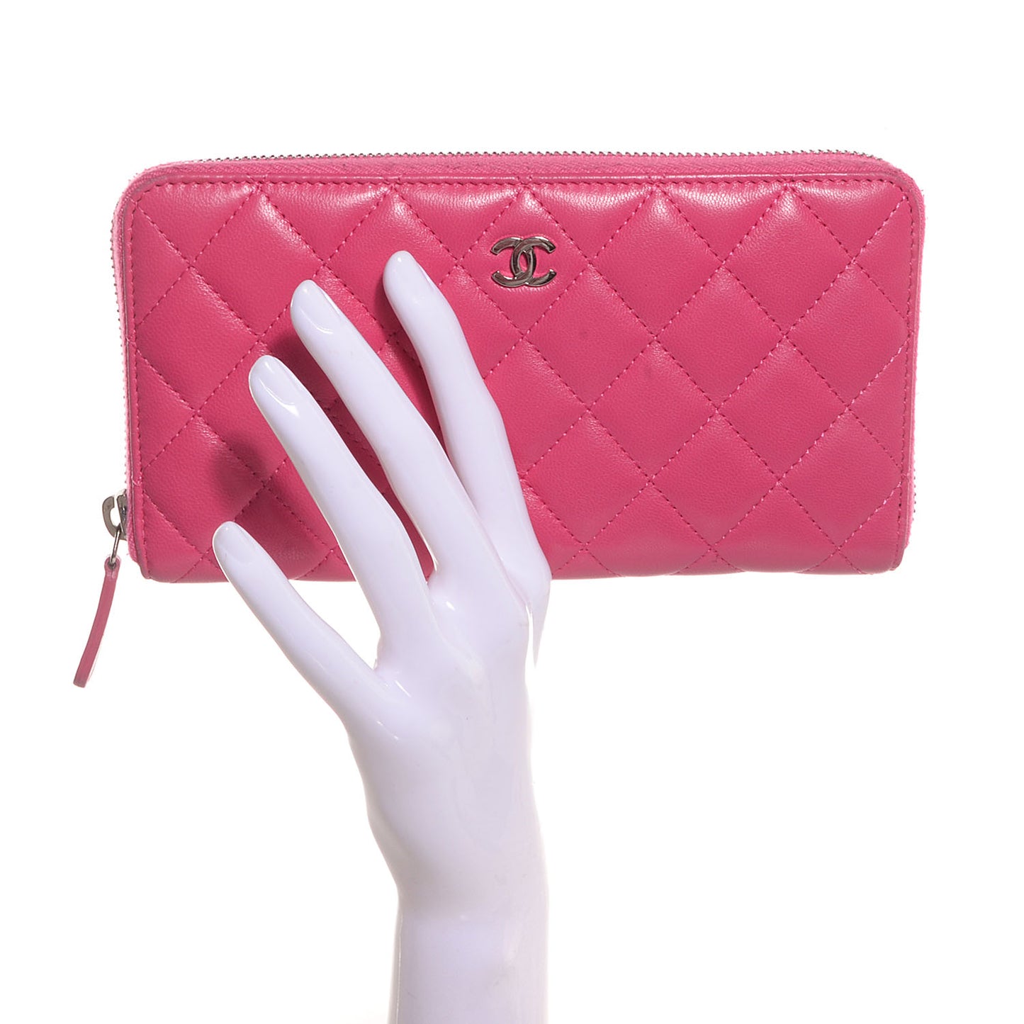 Lambskin Zip Around Large Gusset Wallet Fuchsia