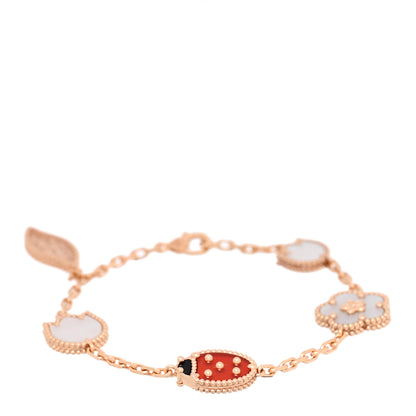 Van Cleef & Arpels 18K Rose Gold Carnelian Mother of Pearl Onyx 5 Motifs Lucky Spring Bracelet 1 of 3