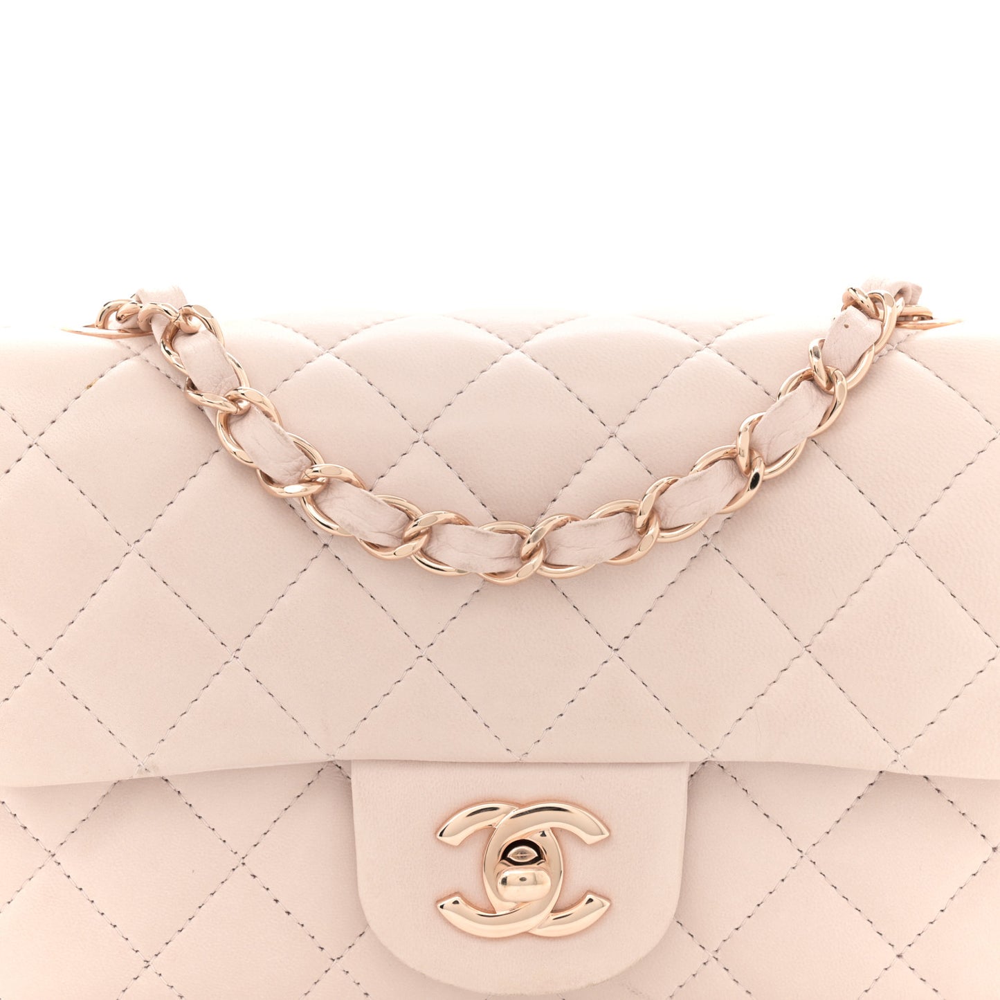 Lambskin Quilted Mini Rectangular Flap Light Pink