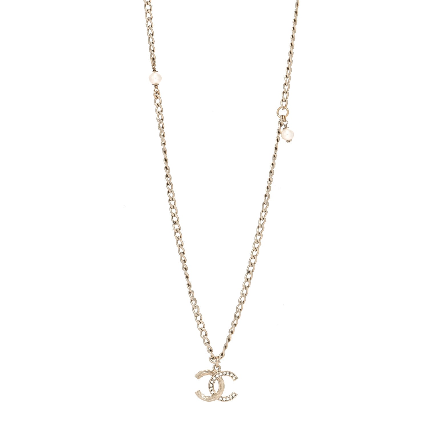 Chanel Crystal Textured CC Pendant Necklace Gold 1 of 5