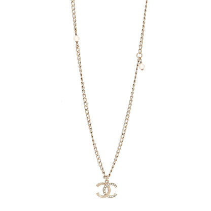 Chanel Crystal Textured CC Pendant Necklace Gold 1 of 5
