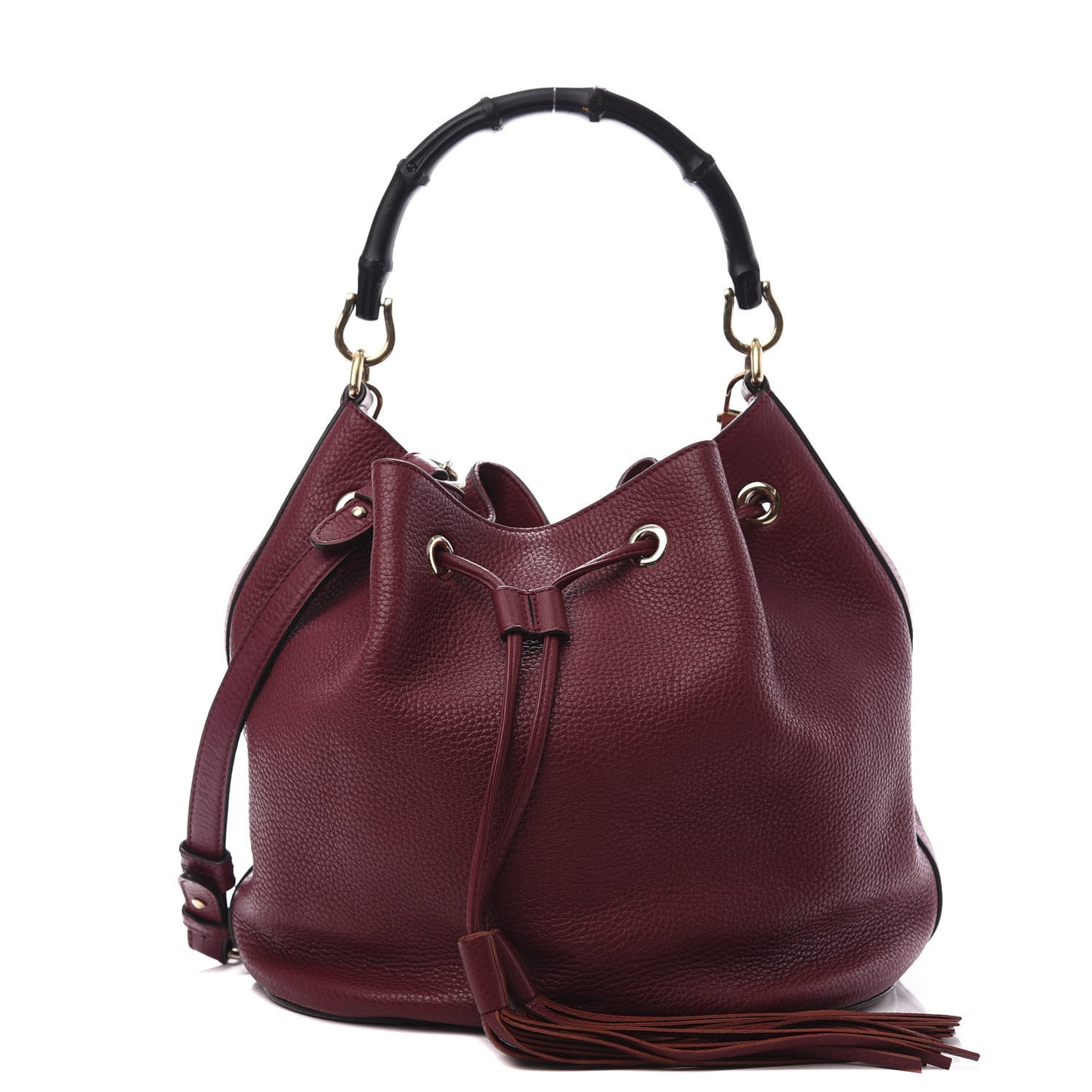 Pebbled Calfskin Miss Bamboo Bucket Bag Burgundy