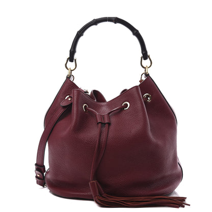Gucci Pebbled Calfskin Miss Bamboo Bucket Bag Burgundy 1 of 11