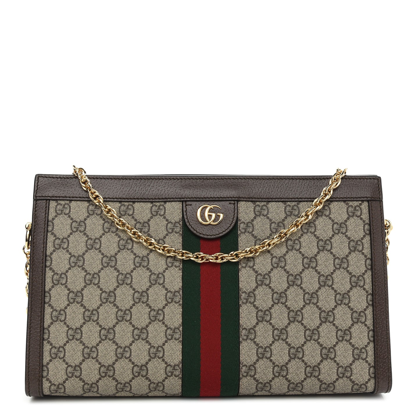 GG Supreme Monogram Web Medium Ophidia Chain Shoulder Bag Brown