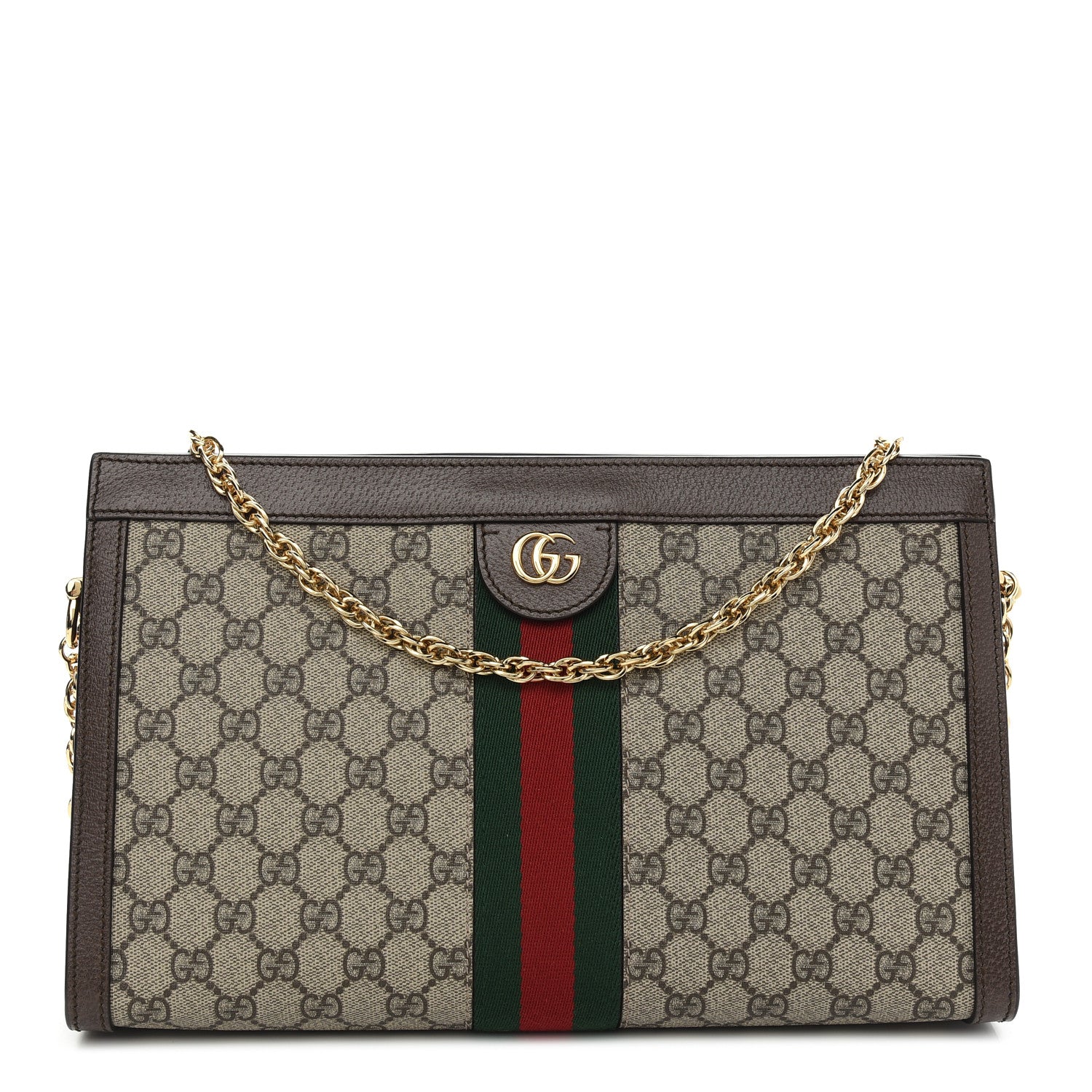 Gucci GG Supreme Monogram Web Medium Ophidia Chain Shoulder Bag Brown 1 of 9
