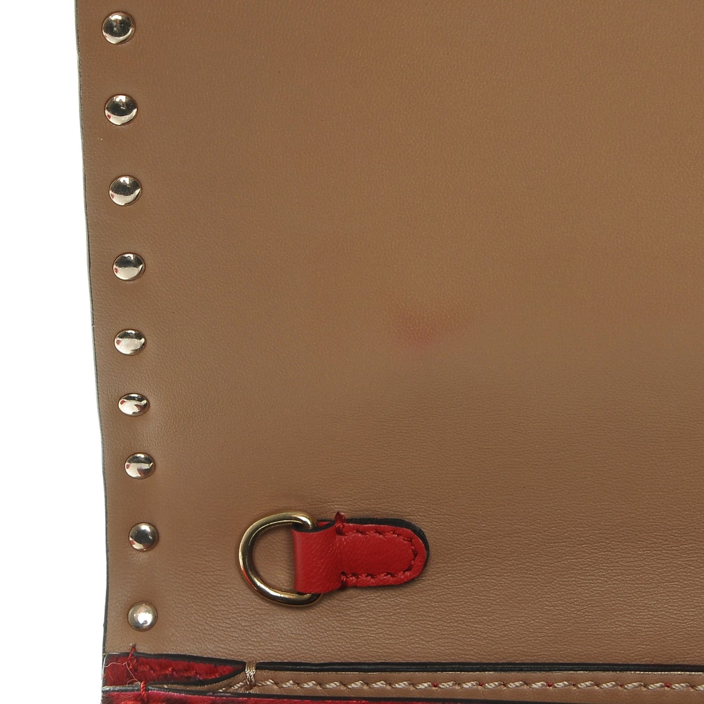 Calf Hair Leopard Print Rockstud Wristlet Clutch Red