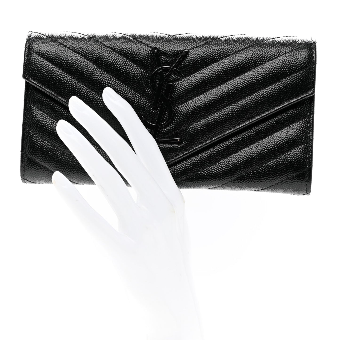Grain De Poudre Matelasse Chevron Monogram Flap Wallet Black