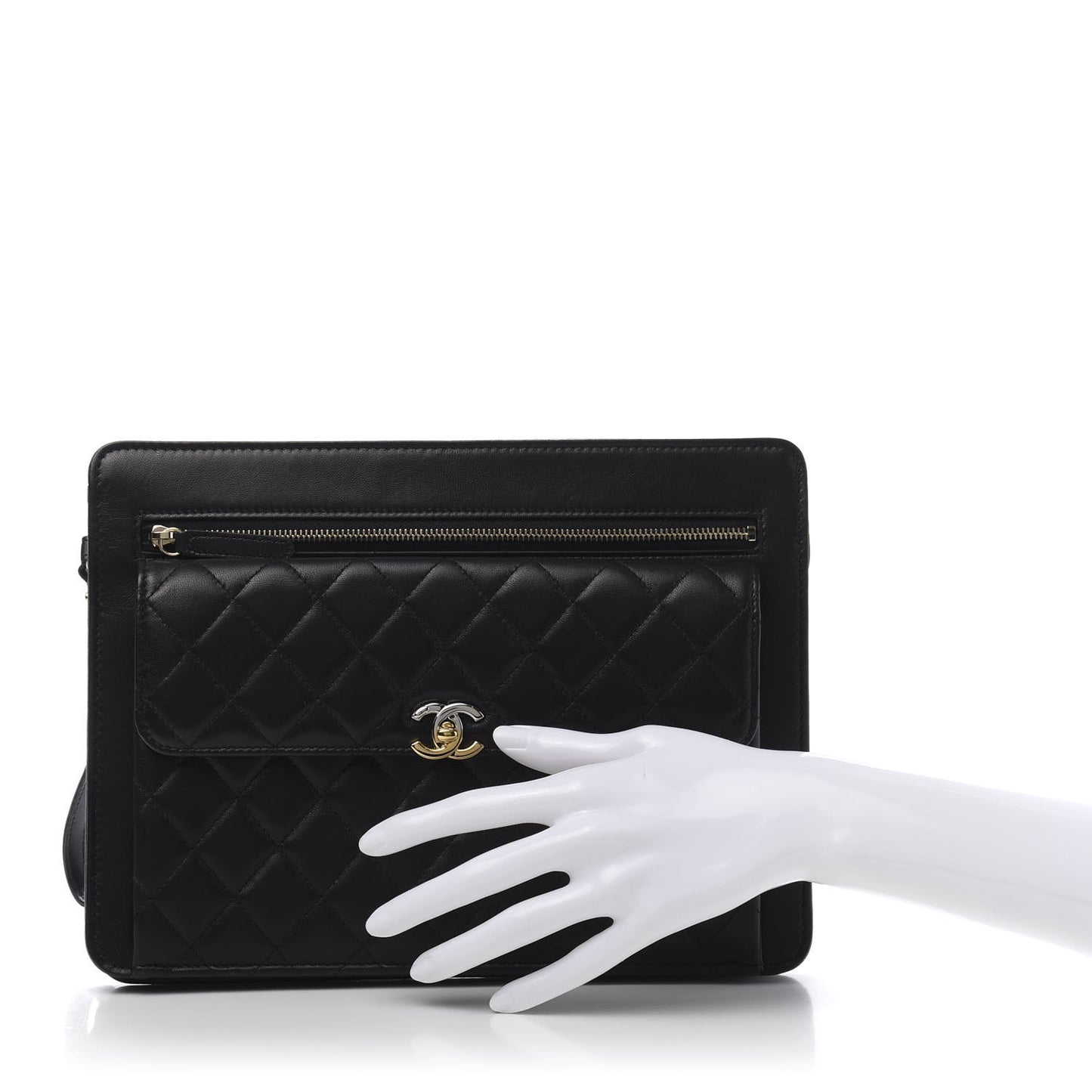 Lambskin Quilted Wristlet Clutch Black
