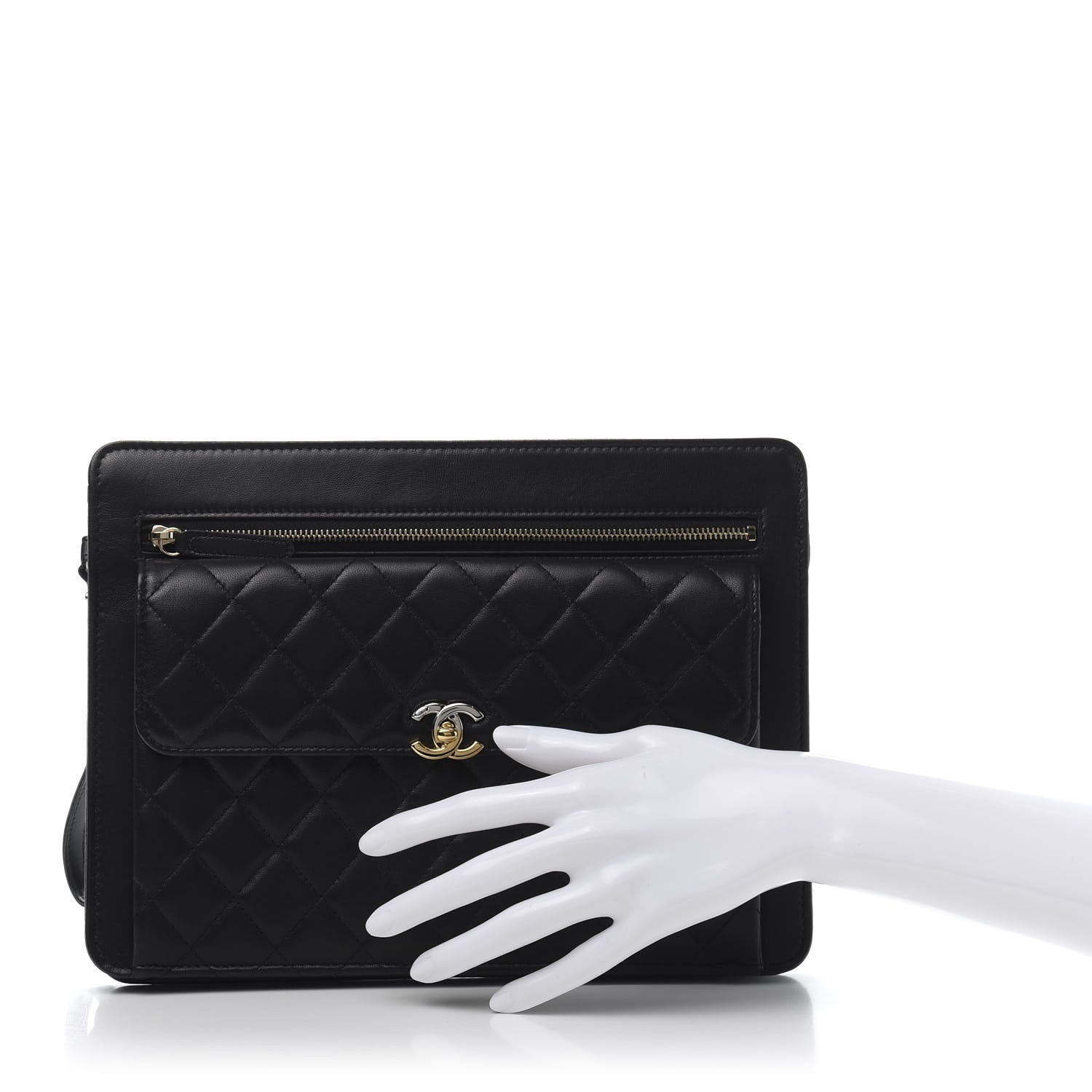 Chanel Lambskin Quilted Wristlet Clutch Black 2 of 11