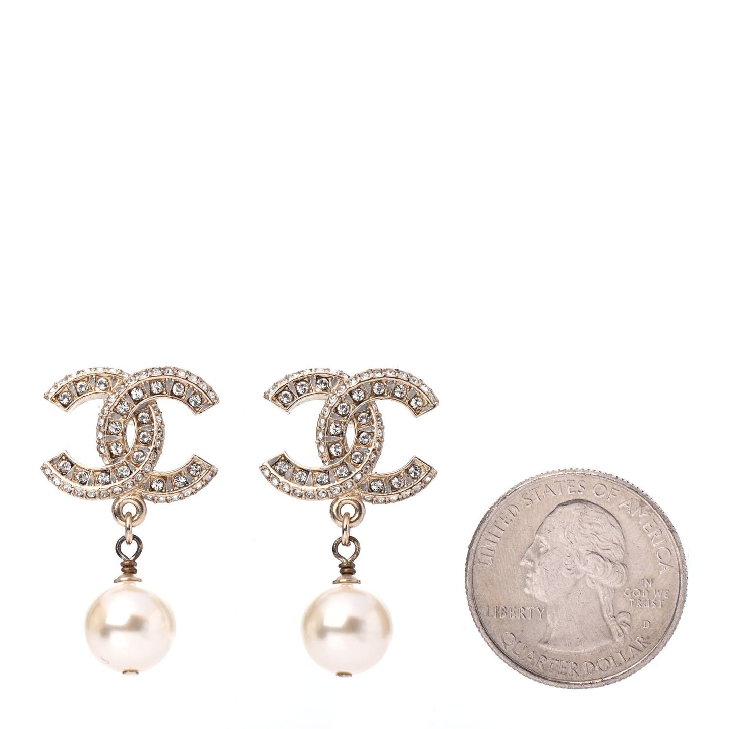 Crystal Pearl CC Drop Earrings Gold