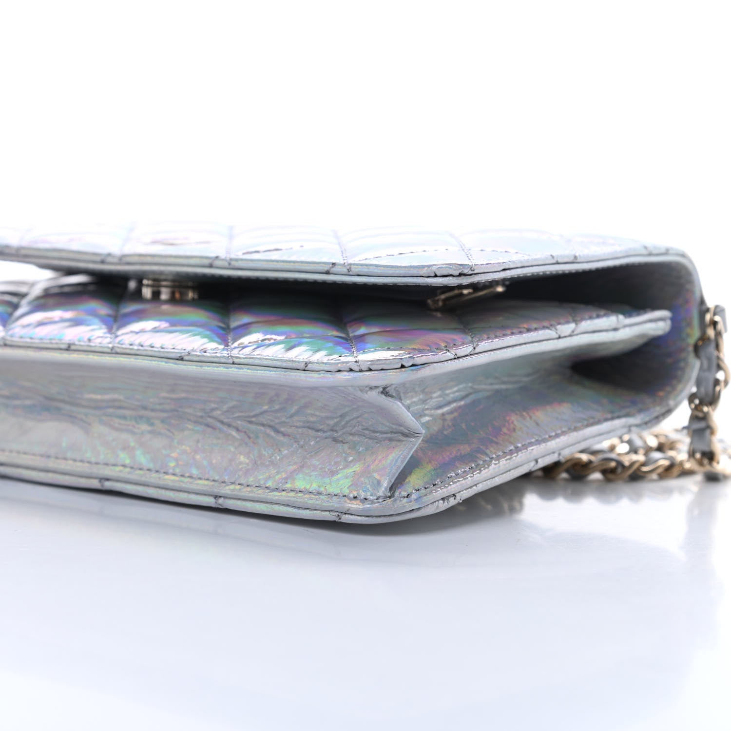 Chanel Iridescent Goatskin Quilted Wallet On Chain WOC Silver 11 of 12