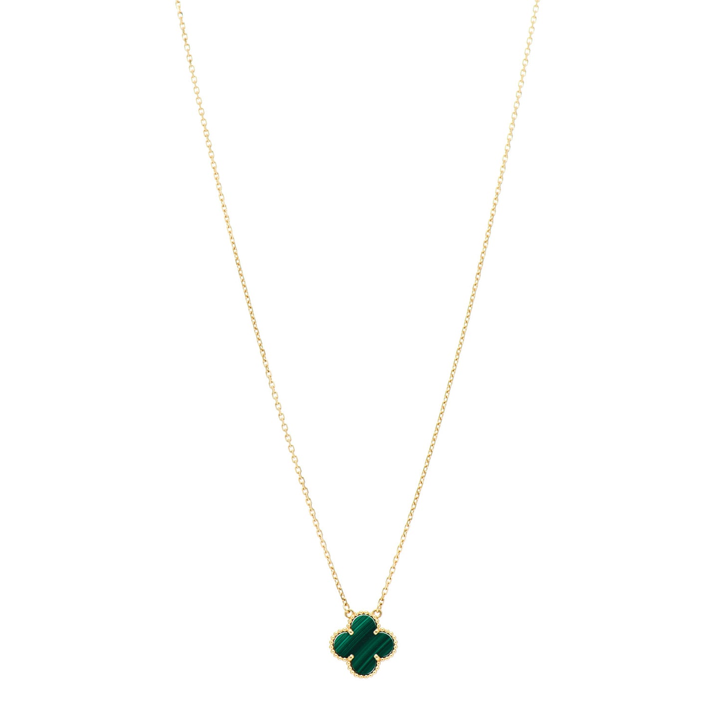 18K Yellow Gold Malachite Vintage Alhambra Pendant Necklace