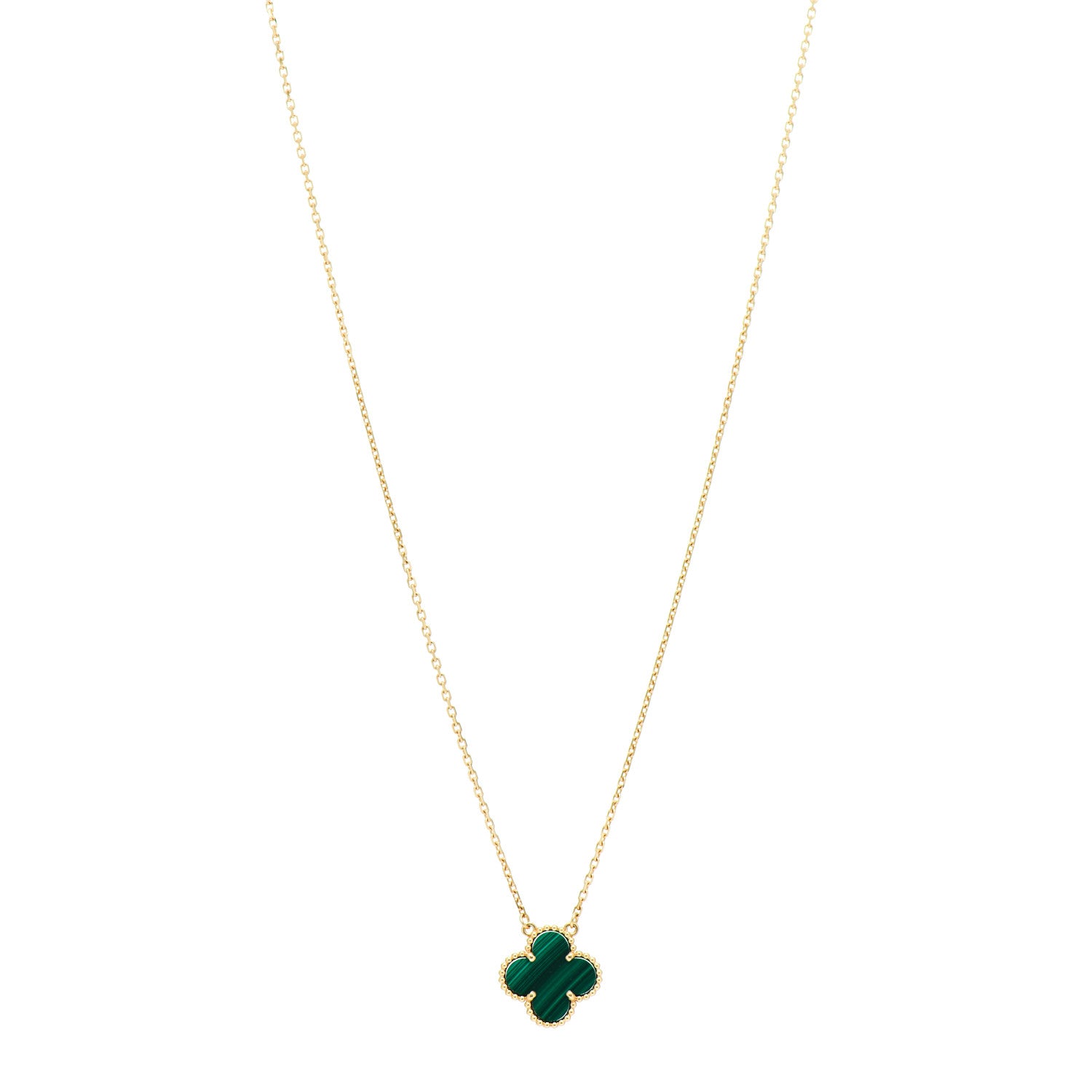 Van Cleef & Arpels 18K Yellow Gold Malachite Vintage Alhambra Pendant Necklace 1 of 6
