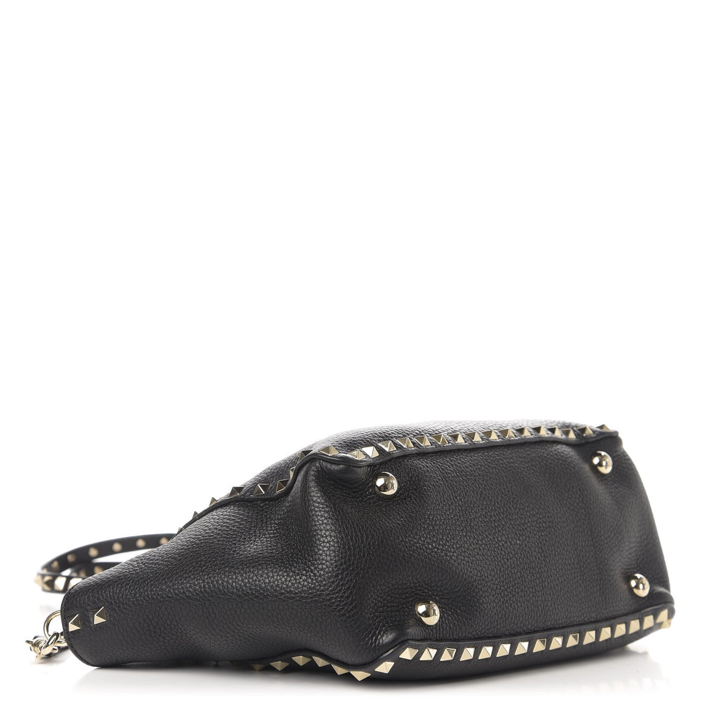 Grained Calfskin Small Rockstud Tote Black