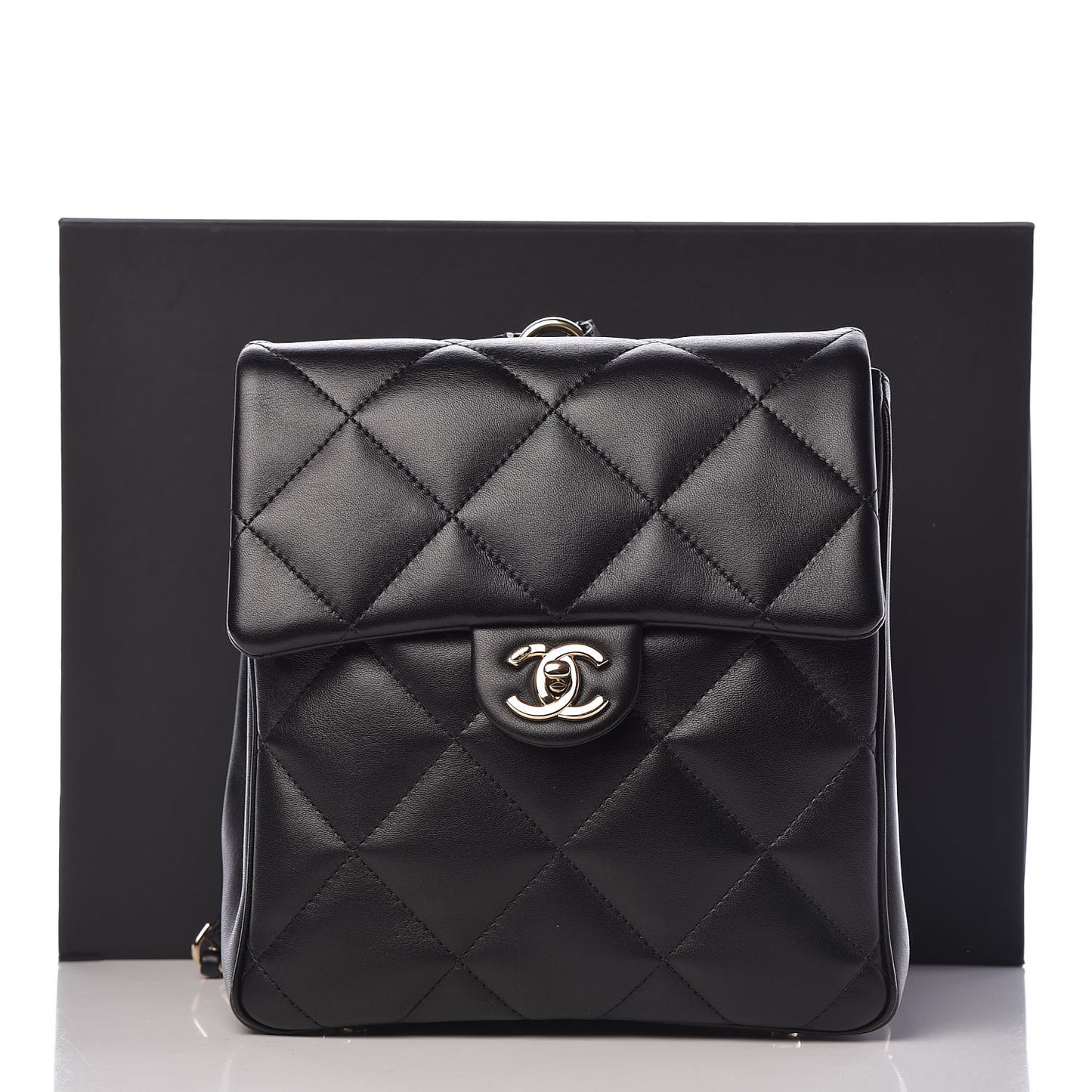 Lambskin Quilted Chain Backpack Black