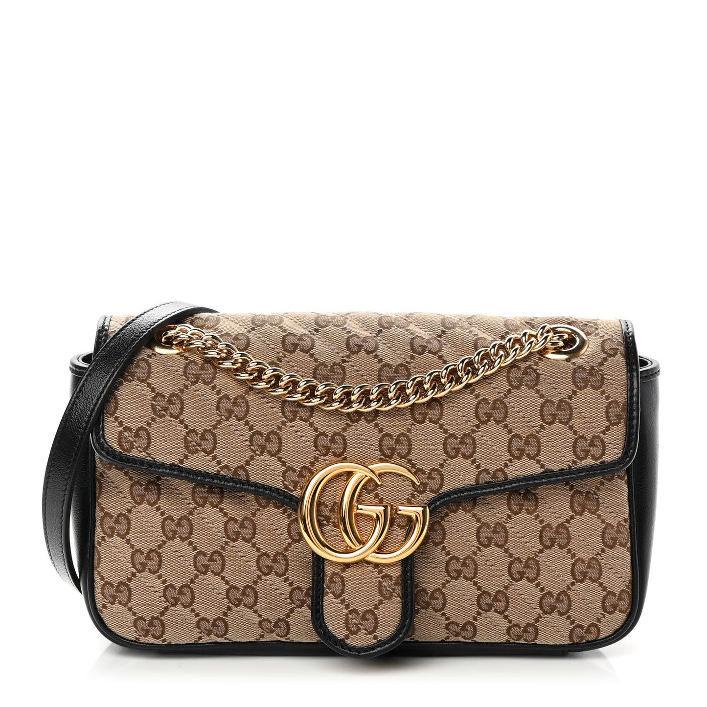 Monogram Matelasse Diagonal Small GG Marmont Shoulder Bag Beige Black