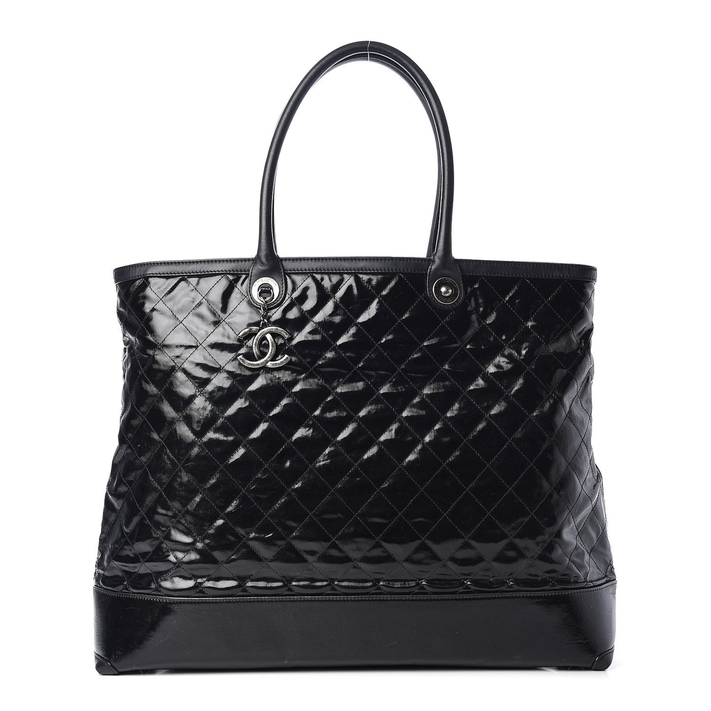Calfskin Coated Canvas Quilted Tote Black