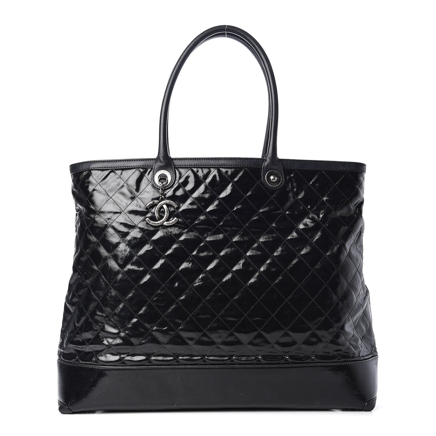 Chanel Calfskin Coated Canvas Quilted Tote Black 1 of 19