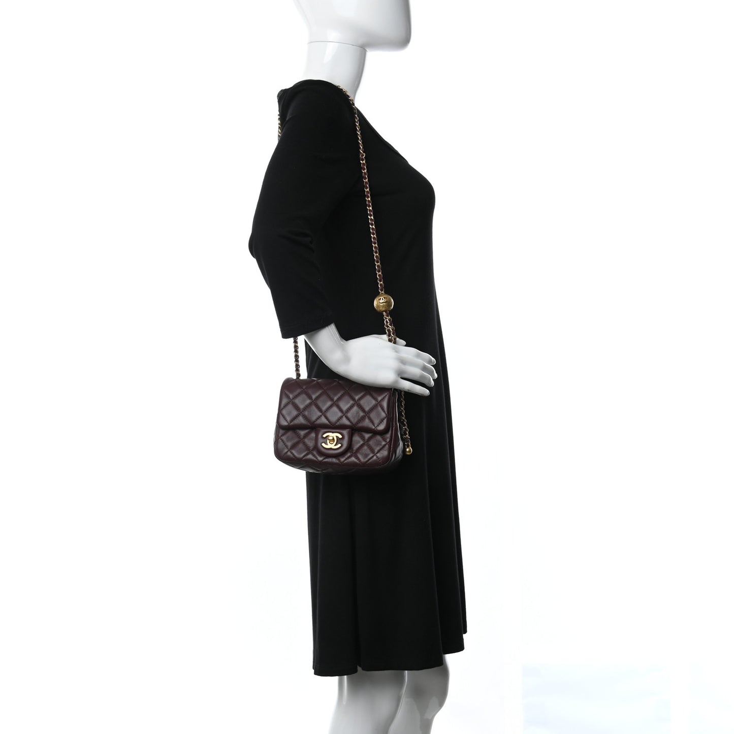 Lambskin Quilted Mini Pearl Crush Flap Burgundy