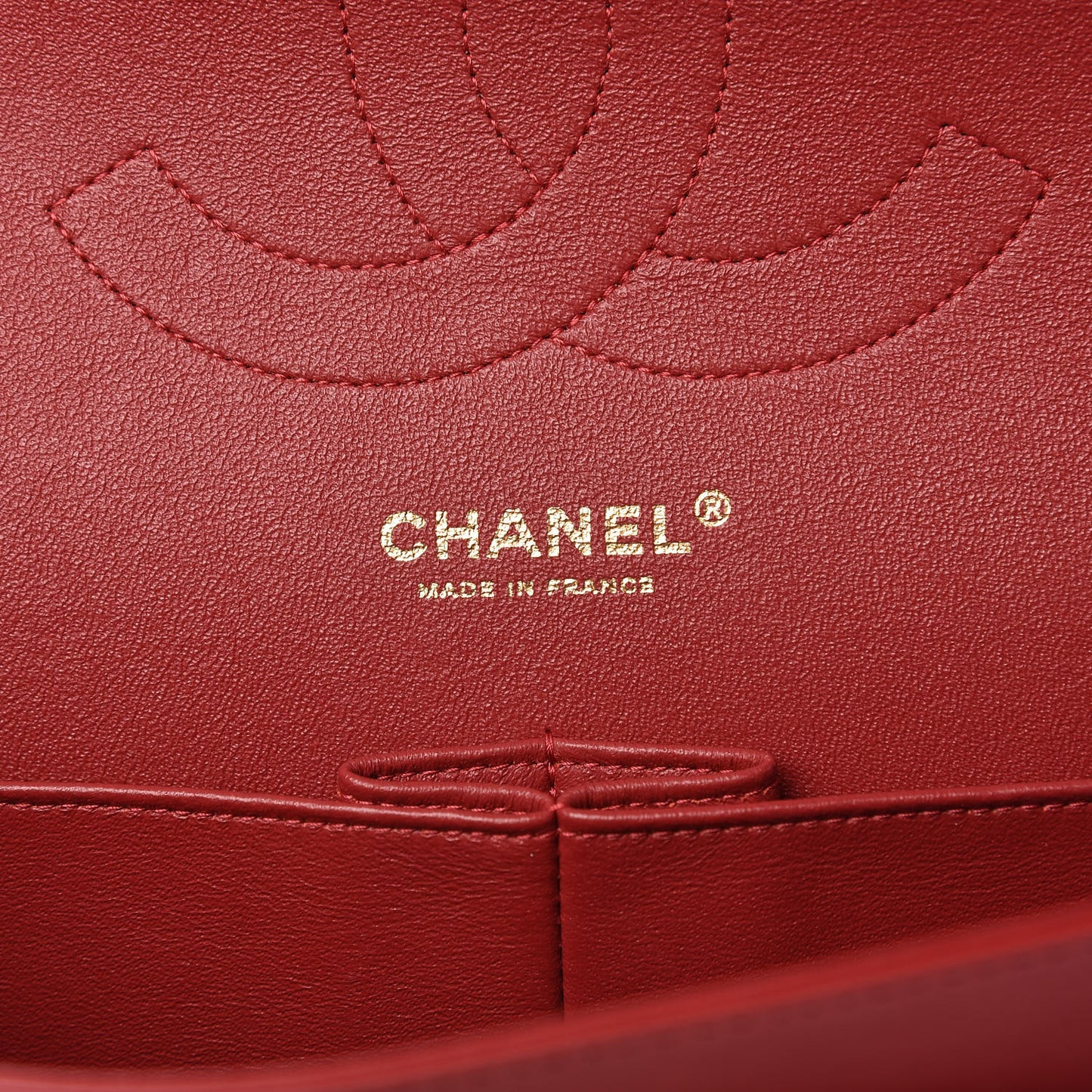 Lambskin Chevron Quilted Jumbo Double Flap Dark Red