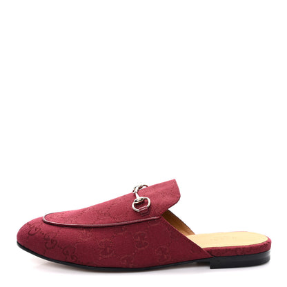 Gucci New Canvas GG Monogram Malaga Kid Womens Princetown Slippers 40 Rosso Ancora 1 of 10