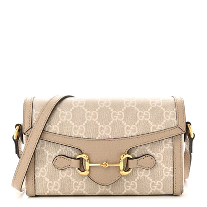 Gucci GG Supreme Monogram Textured Dollar Calfskin Mini Horsebit 1955 Shoulder Bag Beige Mystic White Oatmeal 1 of 11