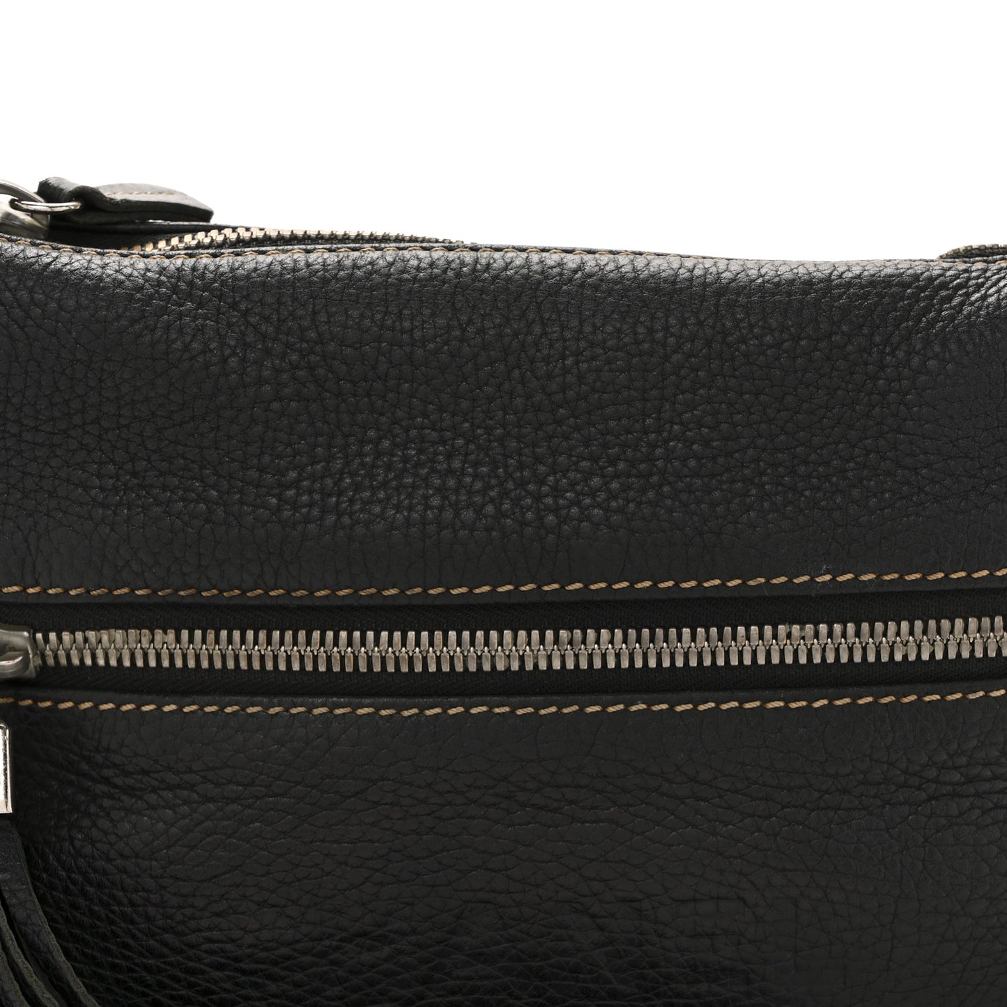 Grained Calfskin Tassel Shoulder Bag Black