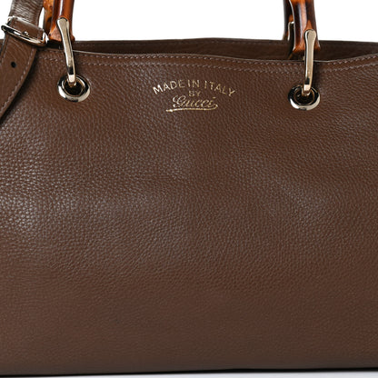 Gucci Pebbled Calfskin Medium Bamboo Shopper Tote Acero 9 of 13