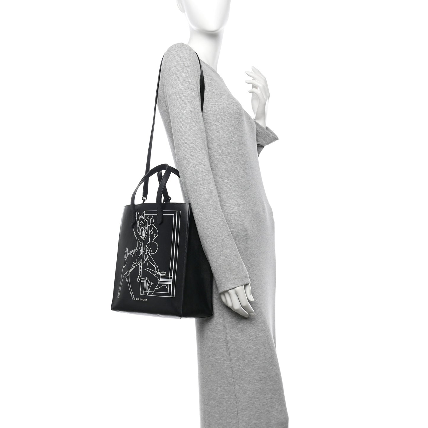 Calfskin Bambi Print Small Stargate Shopper Tote Black