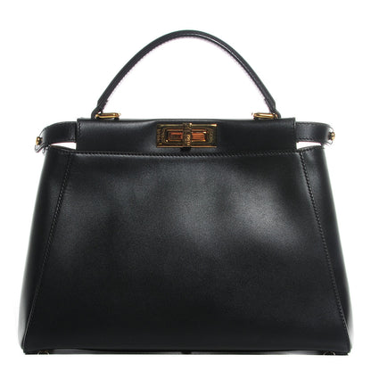 Fendi Vitello Morgan Fabric Jacquard Pequin Medium Peekaboo Iconic Satchel Black Tobacco 1 of 11