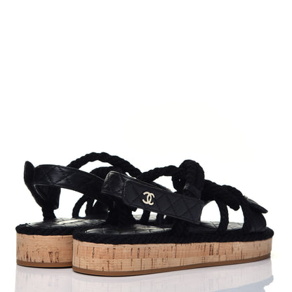 Chanel Cord Lambskin Quilted Logo Sandals 39 Black 4 of 9