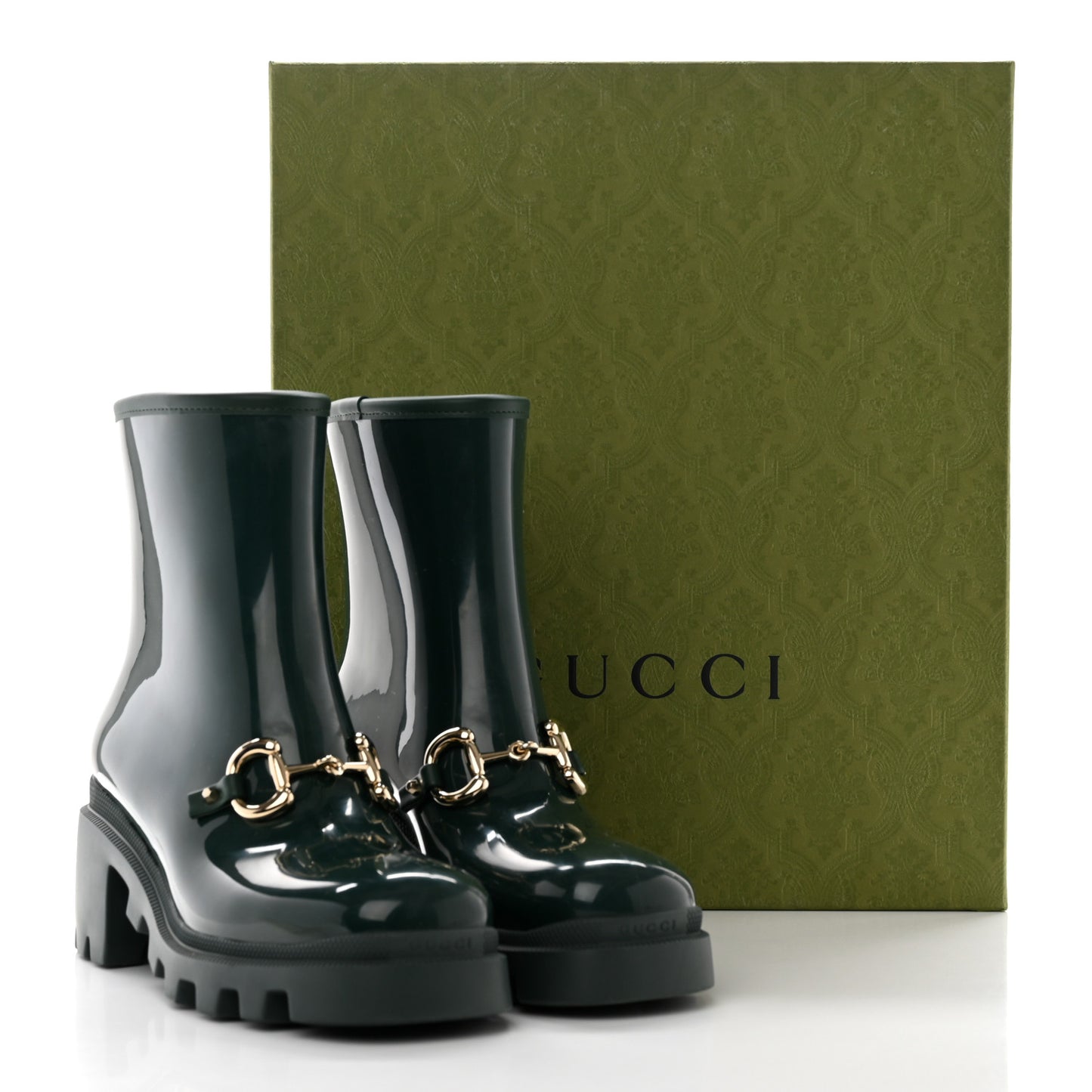 Rubber Womens Horsebit Ankle Boots 38 Vintage Green