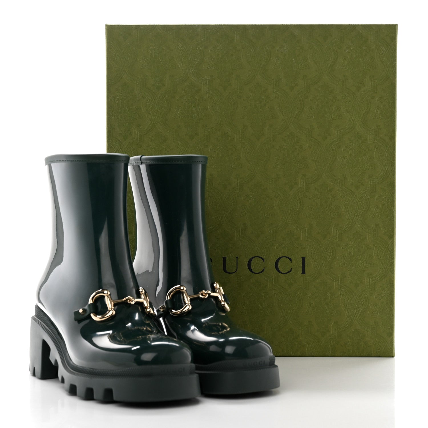 Gucci Rubber Womens Horsebit Ankle Boots 38 Vintage Green 15 of 15