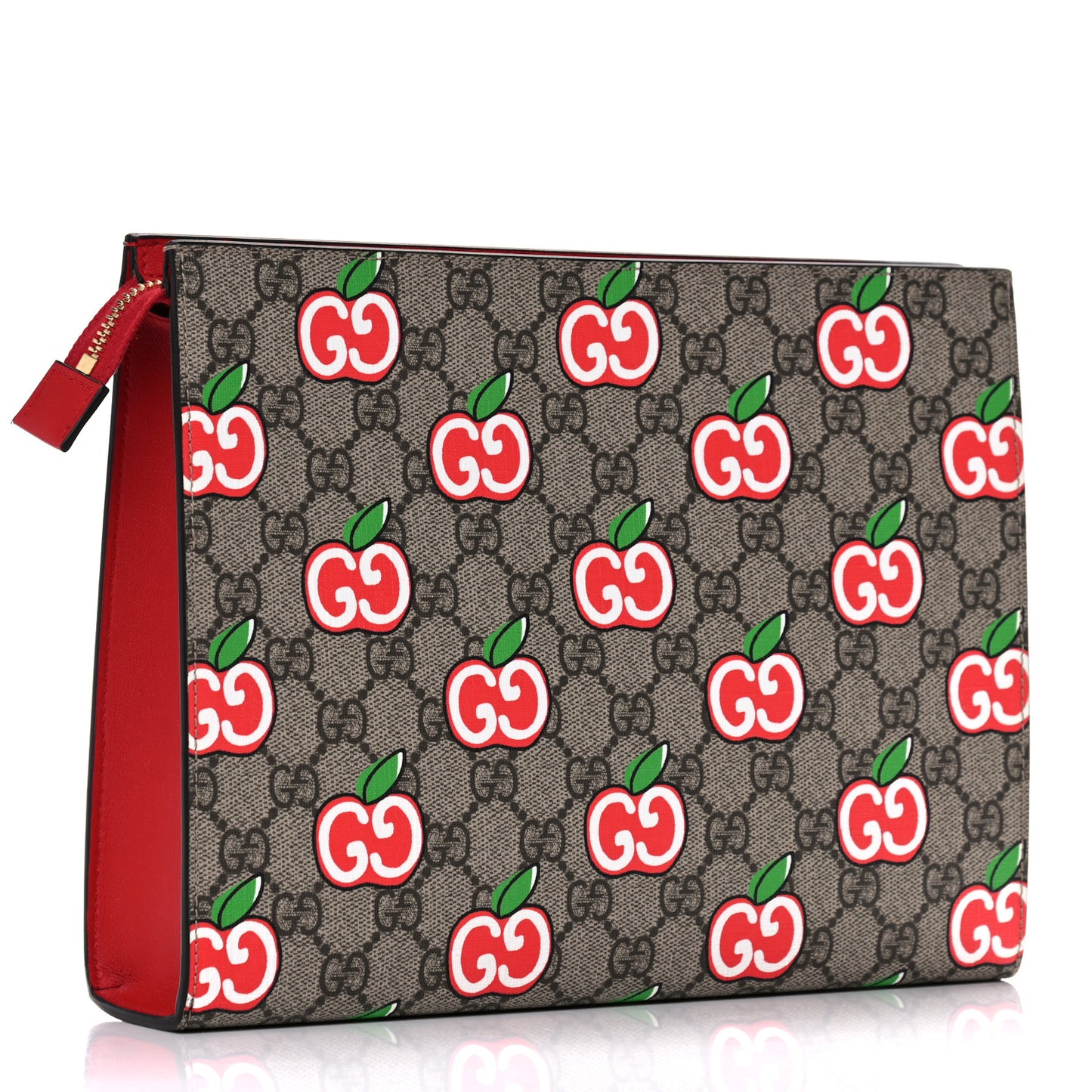 GG Supreme Monogram Apple Large Cosmetic Case Beige Multicolor Lobster Red