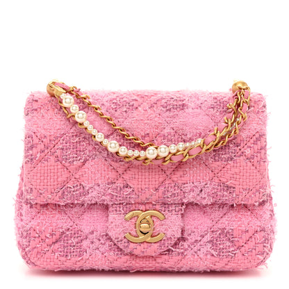 Chanel Tweed Quilted Pearl Twist Mini Square Flap Pink Dark Pink 1 of 11