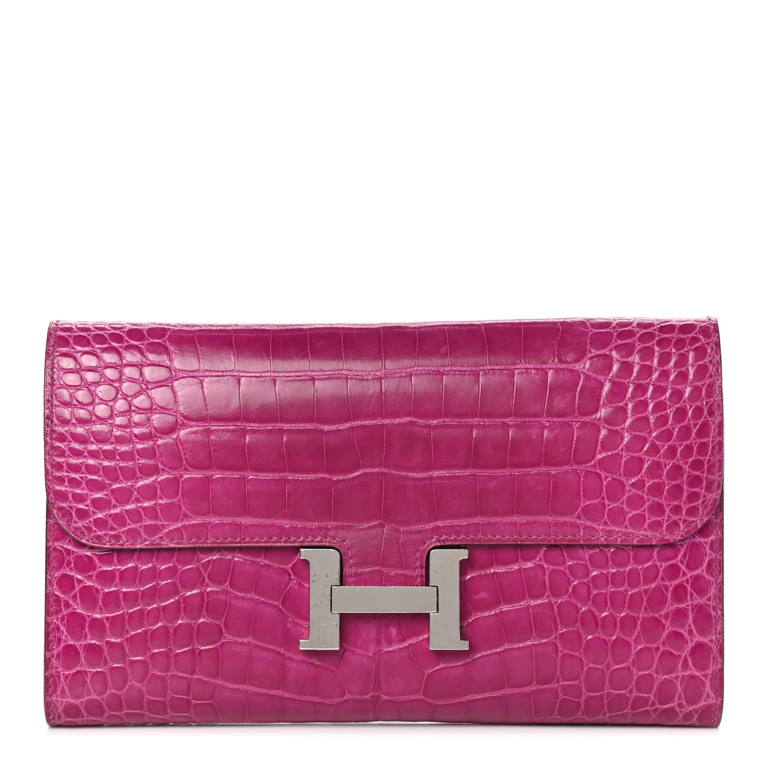 Hermes Shiny Alligator Constance Long Wallet Rose Scheherazade 1 of 14