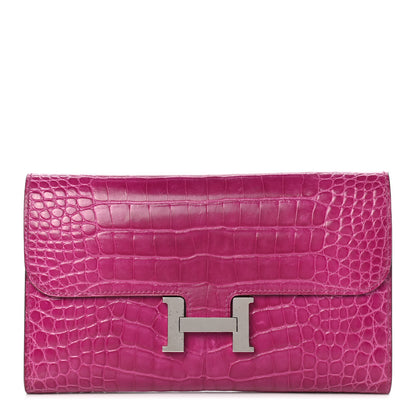 Hermes Shiny Alligator Constance Long Wallet Rose Scheherazade 1 of 14