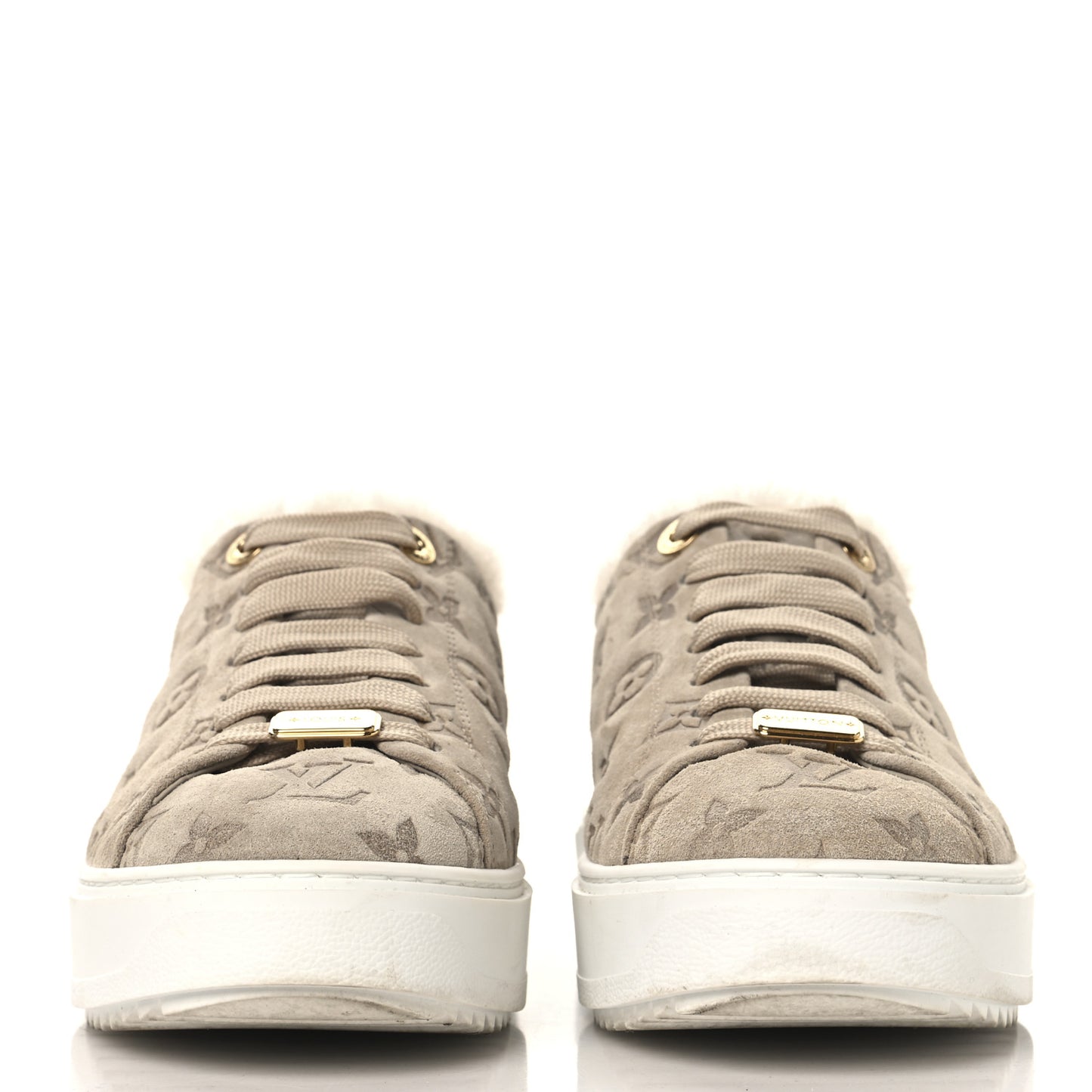 Suede Shearling Monogram Time Out Sneakers 39 Beige