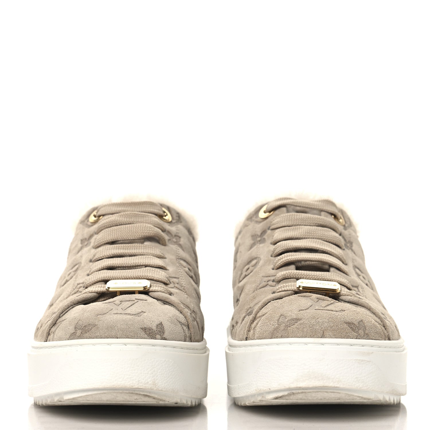 Louis Vuitton Suede Shearling Monogram Time Out Sneakers 39 Beige 3 of 9