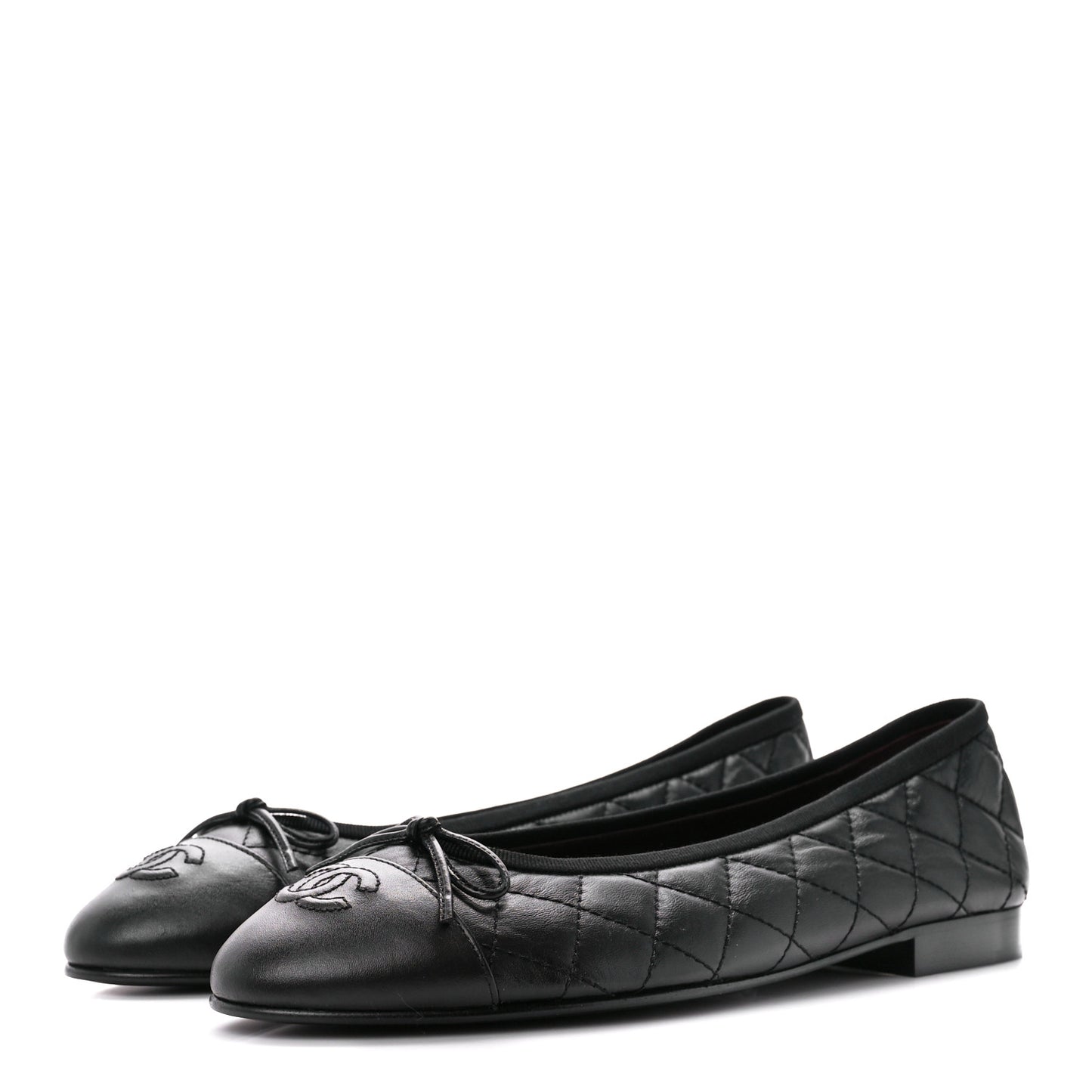 Aged Calfskin Quilted CC Cap Toe Ballerina Flats 40 Black
