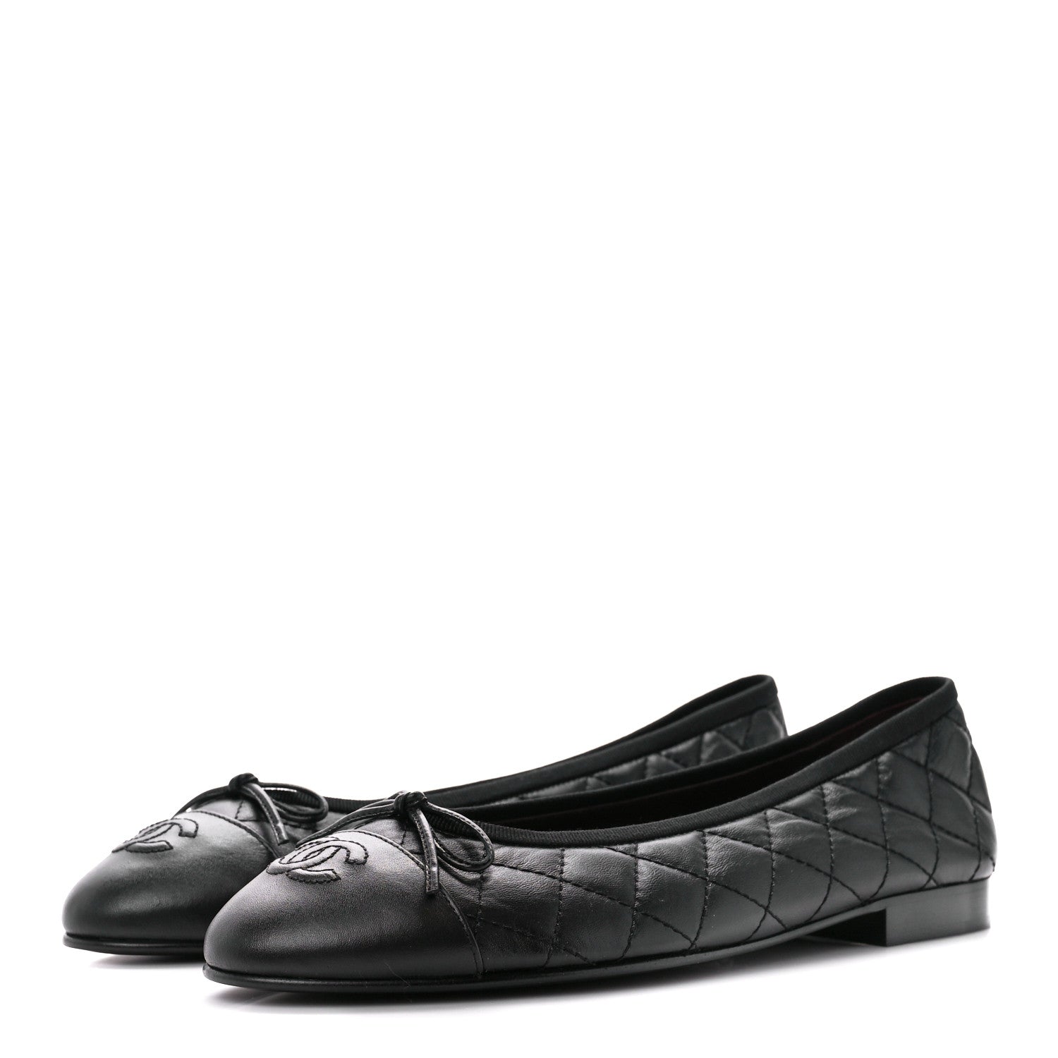 Chanel Aged Calfskin Quilted CC Cap Toe Ballerina Flats 40 Black 3 of 10