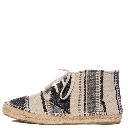 Chanel Canvas Striped Lace Up Espadrilles 40 Beige Grey 1 of 8