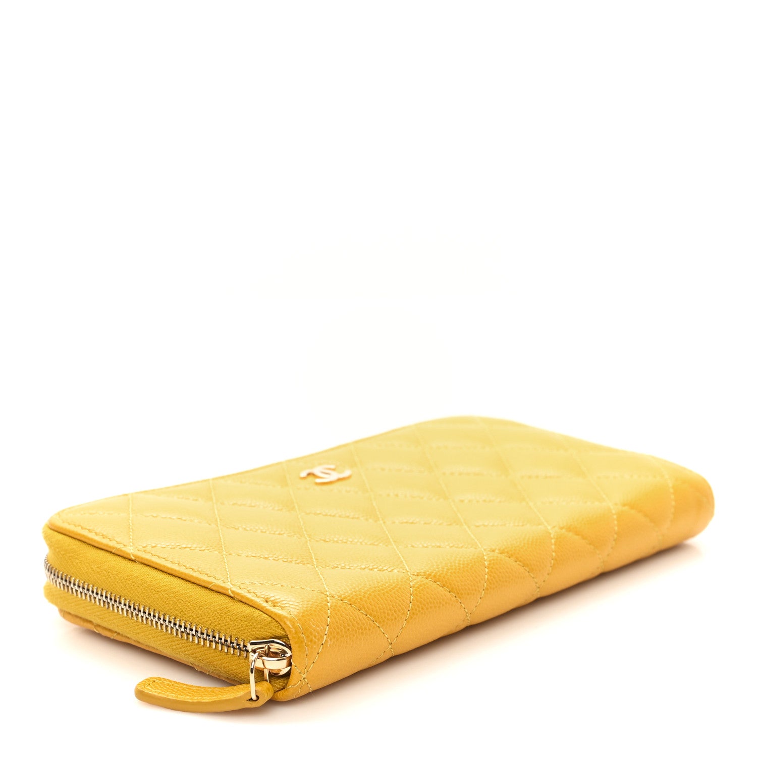 Chanel Caviar Quilted Large Gusset Zip Around Wallet Yellow 4 of 8