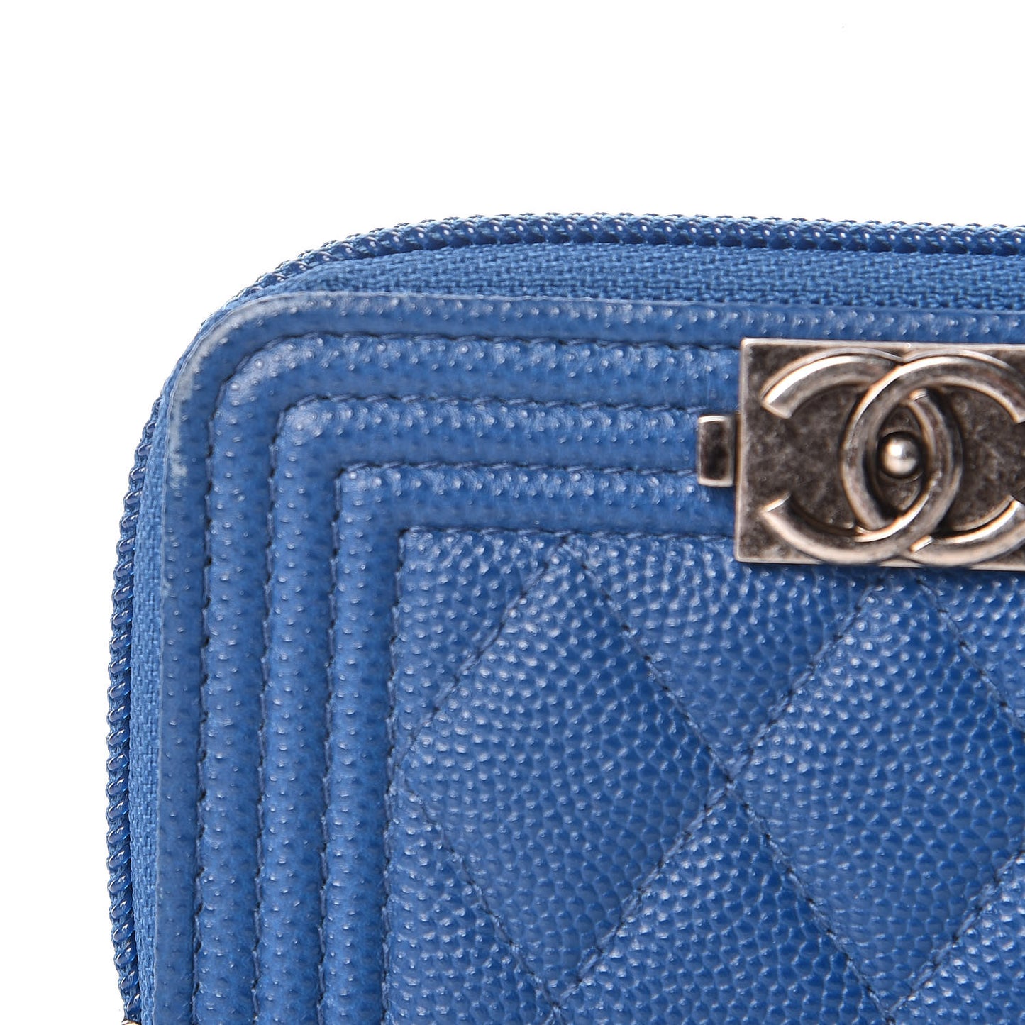 Caviar Quilted Boy Zip Around Coin Purse Wallet Dark Blue