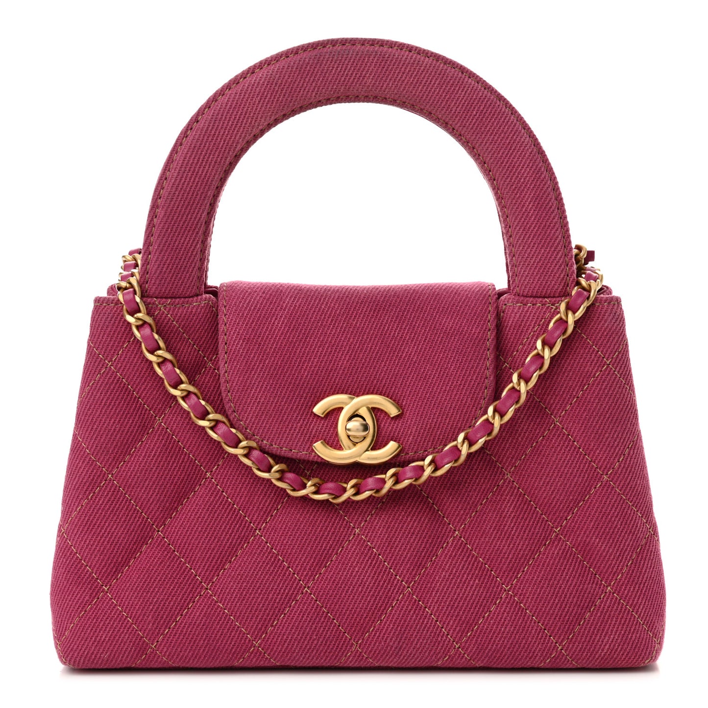 Denim Quilted Nano Kelly Shopper Fuchsia